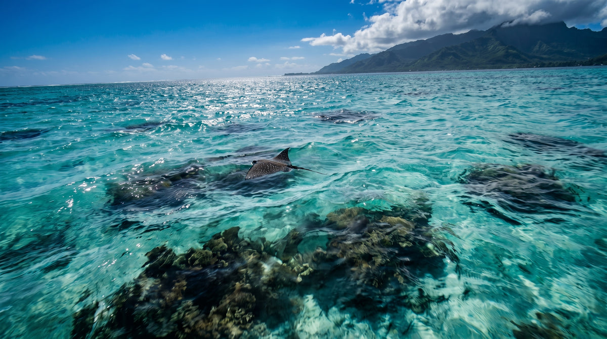 La même vue à travers le Verre Island Vision : reflets coupés, le fond du lagon apparaît